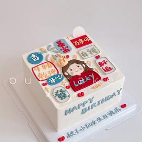 小女孩女生女士手绘方形蛋糕（多款式选择）-低糖处理无添加