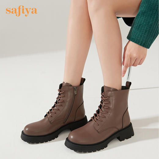 【春节不打烊】Safiya/索菲娅 真皮马丁靴女2022年冬季新款复古厚底高帮系带短靴 SF24116024 商品图1