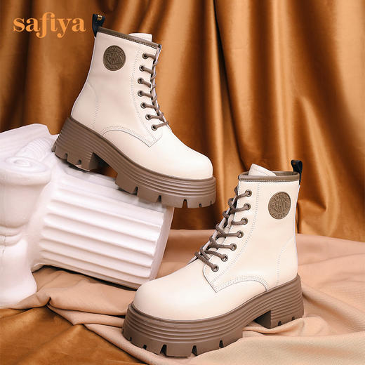 【新品特惠】Safiya/索菲娅 英伦风机车靴女2022年冬季新款厚底系带真皮马丁靴 SF24116139 商品图12