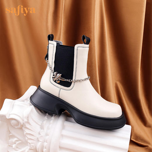 Safiya/索菲娅 英伦风短靴2022年冬季新款方头链条真皮切尔西靴女 SF24116062 商品图5