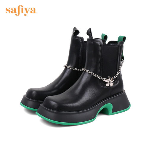 Safiya/索菲娅 英伦风短靴2022年冬季新款方头链条真皮切尔西靴女 SF24116062 商品图6