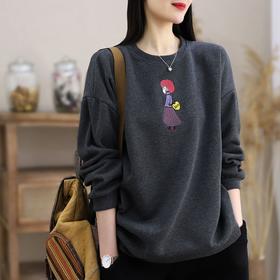 JT-2022082302 卫衣女2022新款春秋季韩版休闲时尚宽松大码百搭刺绣长袖上衣潮