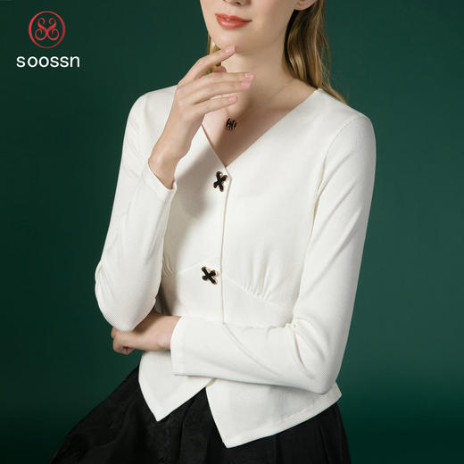 新款法式V领十字扣长袖衬衫J663 商品图2