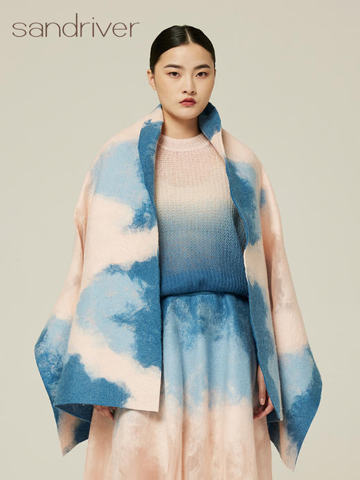 羊绒扎染围巾秋冬百搭轻奢桑蚕丝女士披肩保暖加厚防风 商品图0