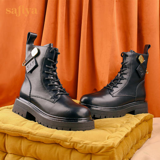【春节不打烊】Safiya/索菲娅 真皮黑色短靴2022年冬季新款潮酷小众扣针英伦机车马丁靴 SF24116118 商品图8