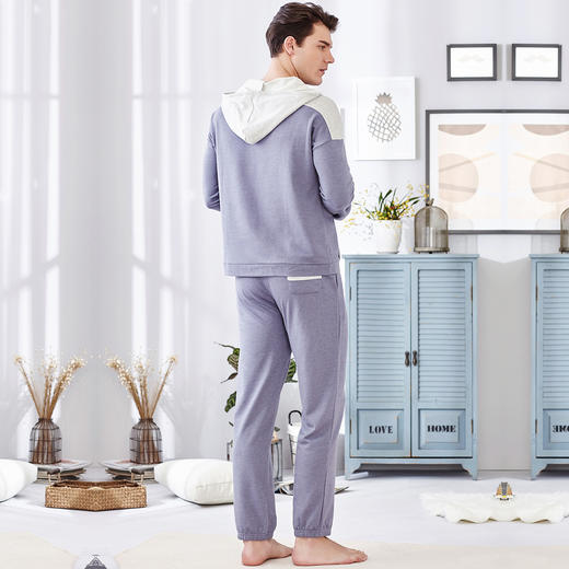 【会员价】爱帝男士休闲连帽拼色套装长袖可外穿家居服 商品图5