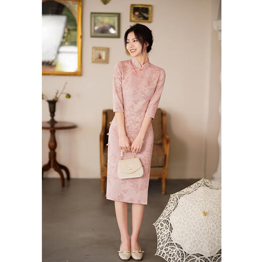 2022年秋季中长袖雕花麂皮绒气质修身改良旗袍MYJ 商品图5