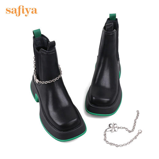 Safiya/索菲娅 英伦风短靴2022年冬季新款方头链条真皮切尔西靴女 SF24116062 商品图9