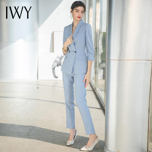 IWY/蓝色高级感西装套装女时尚职业装气质女神范修身显瘦面试正装C1600+P1548 商品图1