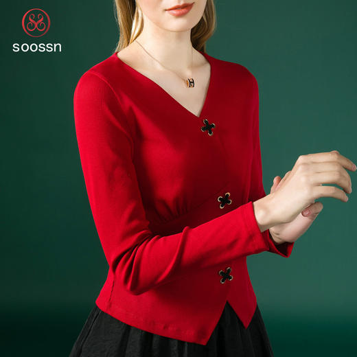 新款法式V领十字扣长袖衬衫J663 商品图3