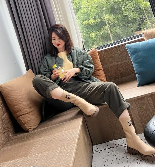 westory真皮厚底瘦瘦靴22年秋冬新款短筒圆头百搭增高靴W22DS82041 商品图5