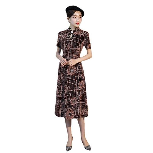 Q209 2022春夏新款亮丝绒长款旗袍连衣裙时尚复古修身改良旗袍 商品图4