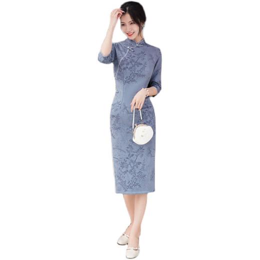 2022年秋季中长袖雕花麂皮绒气质修身改良旗袍MYJ 商品图4