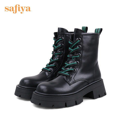 【春节不打烊】Safiya/索菲娅 黑色马丁靴2022年冬季新款小众双系带厚底粗跟真皮短靴女 SF24116098 商品图11