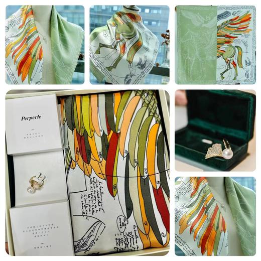 【甄珠贝·时尚高级感系列】 70*70cm斜纹绸【飞马】丝巾和【银杏叶】丝巾扣 商品图2