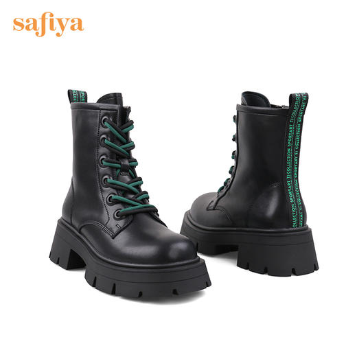 【春节不打烊】Safiya/索菲娅 黑色马丁靴2022年冬季新款小众双系带厚底粗跟真皮短靴女 SF24116098 商品图9