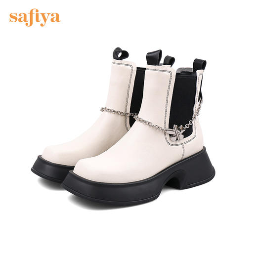 Safiya/索菲娅 英伦风短靴2022年冬季新款方头链条真皮切尔西靴女 SF24116062 商品图7