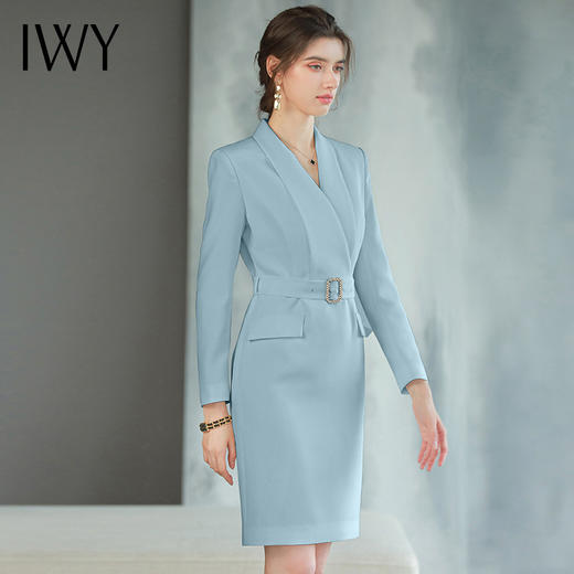 IWY/蓝色秋季高端职业套装气质女神范正装套裙小个子西装连衣裙Q761-L 商品图2