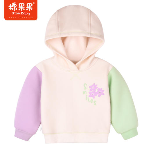 商场同款棉果果冬季女童拼色保暖加绒连帽套头卫衣M422182422615 商品图0
