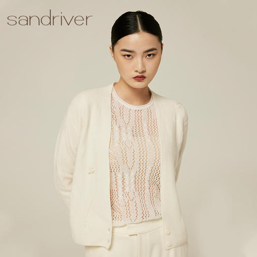 羊绒手绣提花外套秋冬女士上衣小香风修身气质百搭开衫 商品图0