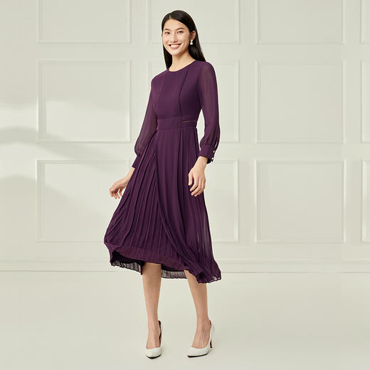 EITIE爱特爱气质高级感网纱垂坠长裙连衣裙纯色通勤秋季新款6007771L 商品图2