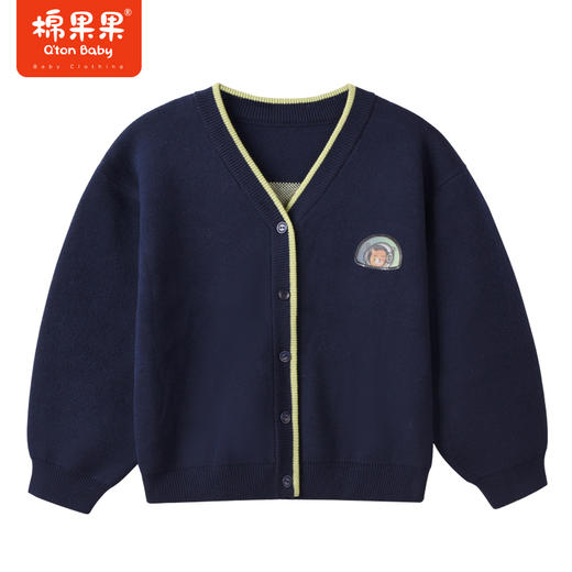 商场同款棉果果冬季全棉针织男童校园风提花V领棉线开衫M412161222717 商品图0