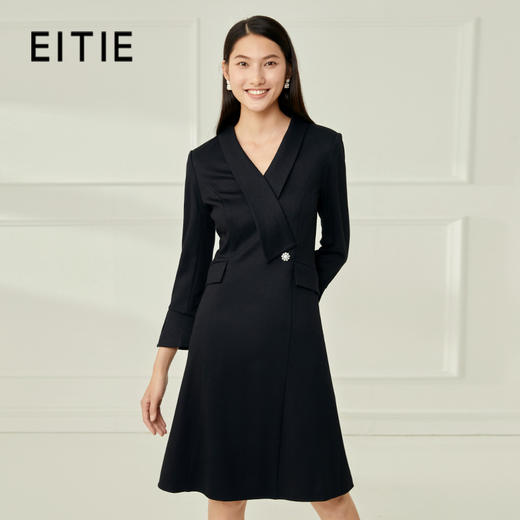 EITIE爱特爱冬季新品V领高腰修身显瘦气质优雅连衣裙6707434 商品图0