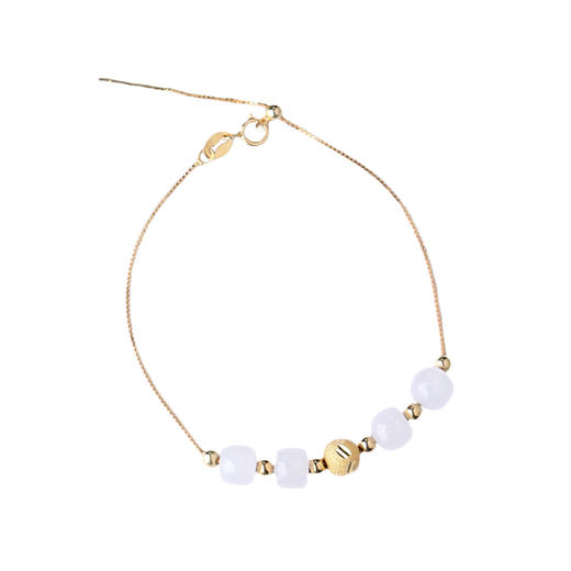 天然玉石手链伸缩调节925纯银镀金色镶和田玉手饰JX5999-2 商品图4