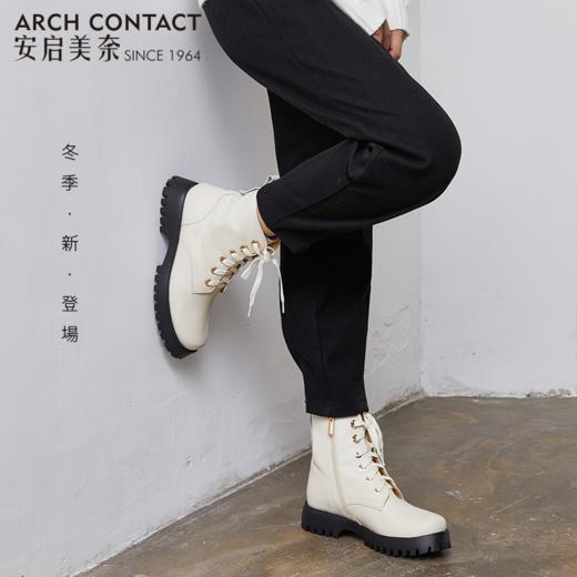 ARCHCONTACT安启美奈圆头舒适牛皮系带马丁靴52780 商品图0