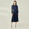 EITIE爱特爱气质圆领压褶缎面收腰长裙连衣裙通勤显瘦秋新款C2207042 商品缩略图2