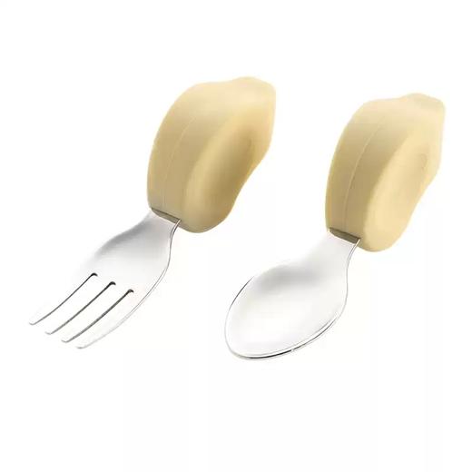 Qlittle宝宝学吃饭短柄叉勺婴儿训练勺叉不锈钢儿童餐具 6m+ 商品图1