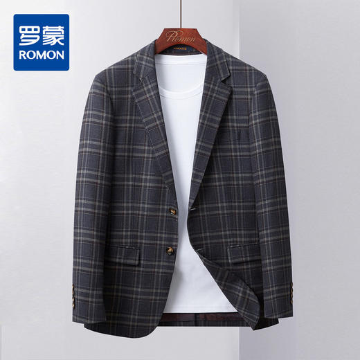 【亲肤透气】罗蒙男士西服休闲商务时尚格纹通勤百搭单西西装外套男 商品图0