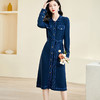 米思阳2024秋季新款时尚通勤长袖针织裙子明线装饰收腰连衣裙3289 商品缩略图0