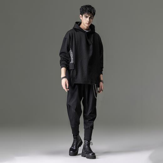 PINLI品立裁魂拼接撞色连帽卫衣秋季新款男提花针织休闲上衣BC243109109 商品图2