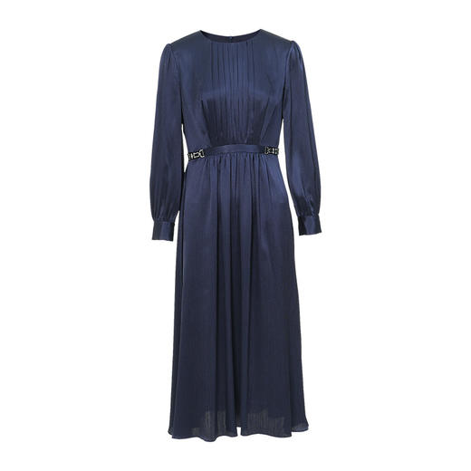 EITIE爱特爱气质圆领压褶缎面收腰长裙连衣裙通勤显瘦秋新款C2207042 商品图4