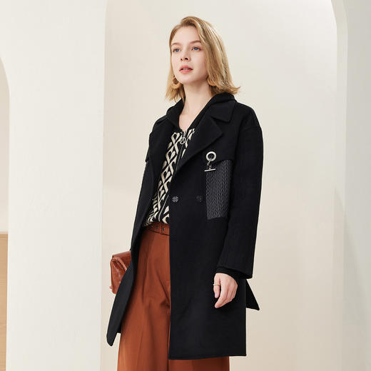 MH9G8斯尔丽瑟俪2022年冬上新商场同款连帽式异材质拼接休闲阔版型大衣 商品图0