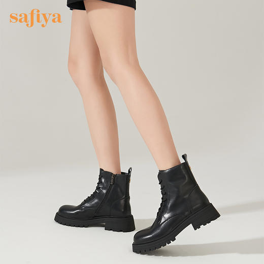 【春节不打烊】Safiya/索菲娅 真皮马丁靴女2022年冬季新款复古厚底高帮系带短靴 SF24116024 商品图4