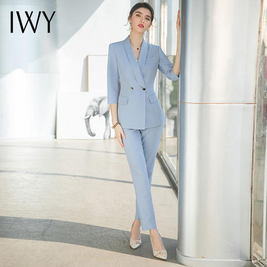 IWY/蓝色高级感西装套装女时尚职业装气质女神范修身显瘦面试正装C1600+P1548 商品图2