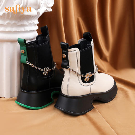 Safiya/索菲娅 英伦风短靴2022年冬季新款方头链条真皮切尔西靴女 SF24116062 商品图4