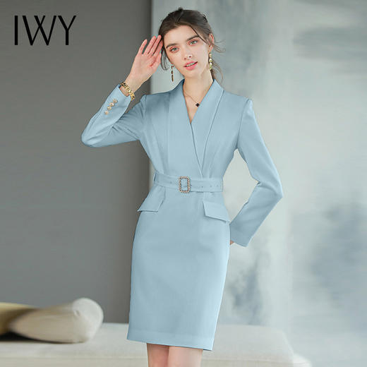 IWY/蓝色秋季高端职业套装气质女神范正装套裙小个子西装连衣裙Q761-L 商品图1