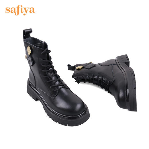 【春节不打烊】Safiya/索菲娅 真皮黑色短靴2022年冬季新款潮酷小众扣针英伦机车马丁靴 SF24116118 商品图4