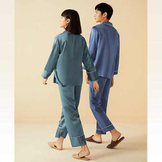 金三塔情侣真丝睡衣秋简约高级100%桑蚕丝婚庆红色长袖男女家居服（限价款）   YSF8C209+YSM9A203 商品图2