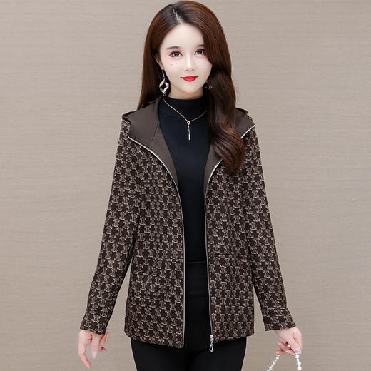 YWE 228D19时尚加厚印花连帽外套气质优雅显瘦大衣 商品图0