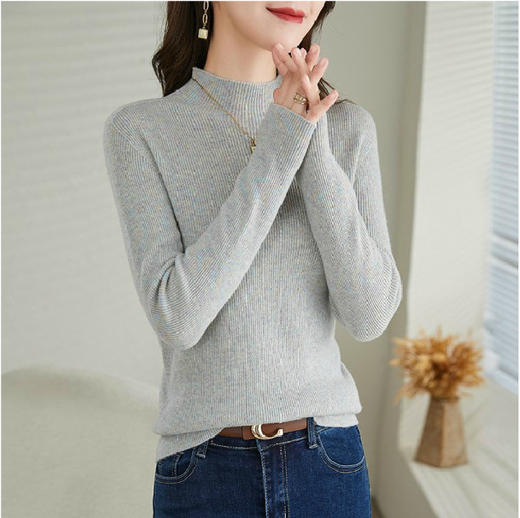 ZS-8019秋冬新款羊毛衫女套头宽松半高领长袖针织衫韩版打底女士毛衣 商品图0