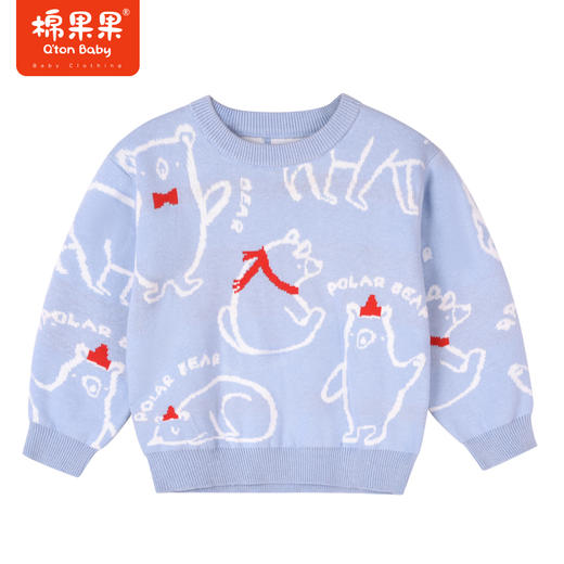 商场同款棉果果冬季男童小熊童趣小清新提花圆领套头棉线衫M412160222719 商品图0