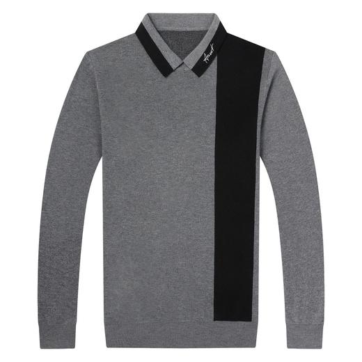 BP-1970 羊毛衫男假两件秋季新款时尚撞色长袖翻领毛衣中年上衣打底衫男装 商品图4