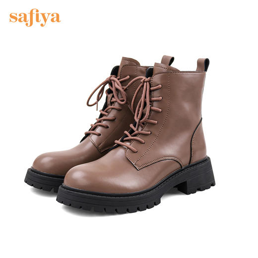 【春节不打烊】Safiya/索菲娅 真皮马丁靴女2022年冬季新款复古厚底高帮系带短靴 SF24116024 商品图6