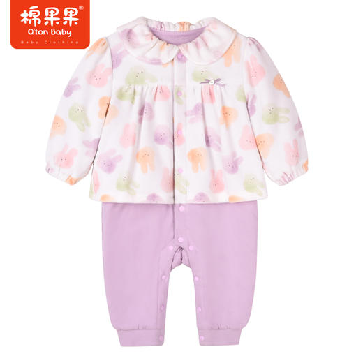 商场同款棉果果冬季女童外穿甜美小兔子天鹅绒夹棉假两件连体衣娃娃领M422722822622 商品图1