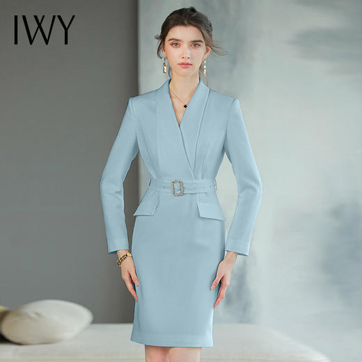 IWY/蓝色秋季高端职业套装气质女神范正装套裙小个子西装连衣裙Q761-L 商品图0