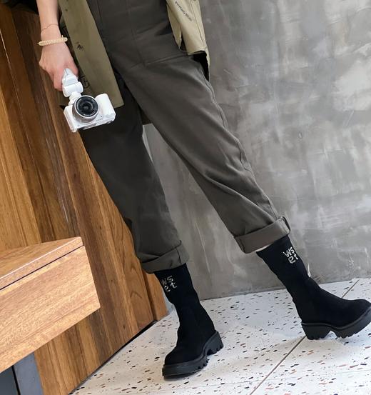 westory真皮厚底瘦瘦靴22年秋冬新款短筒圆头百搭增高靴W22DS82041 商品图6